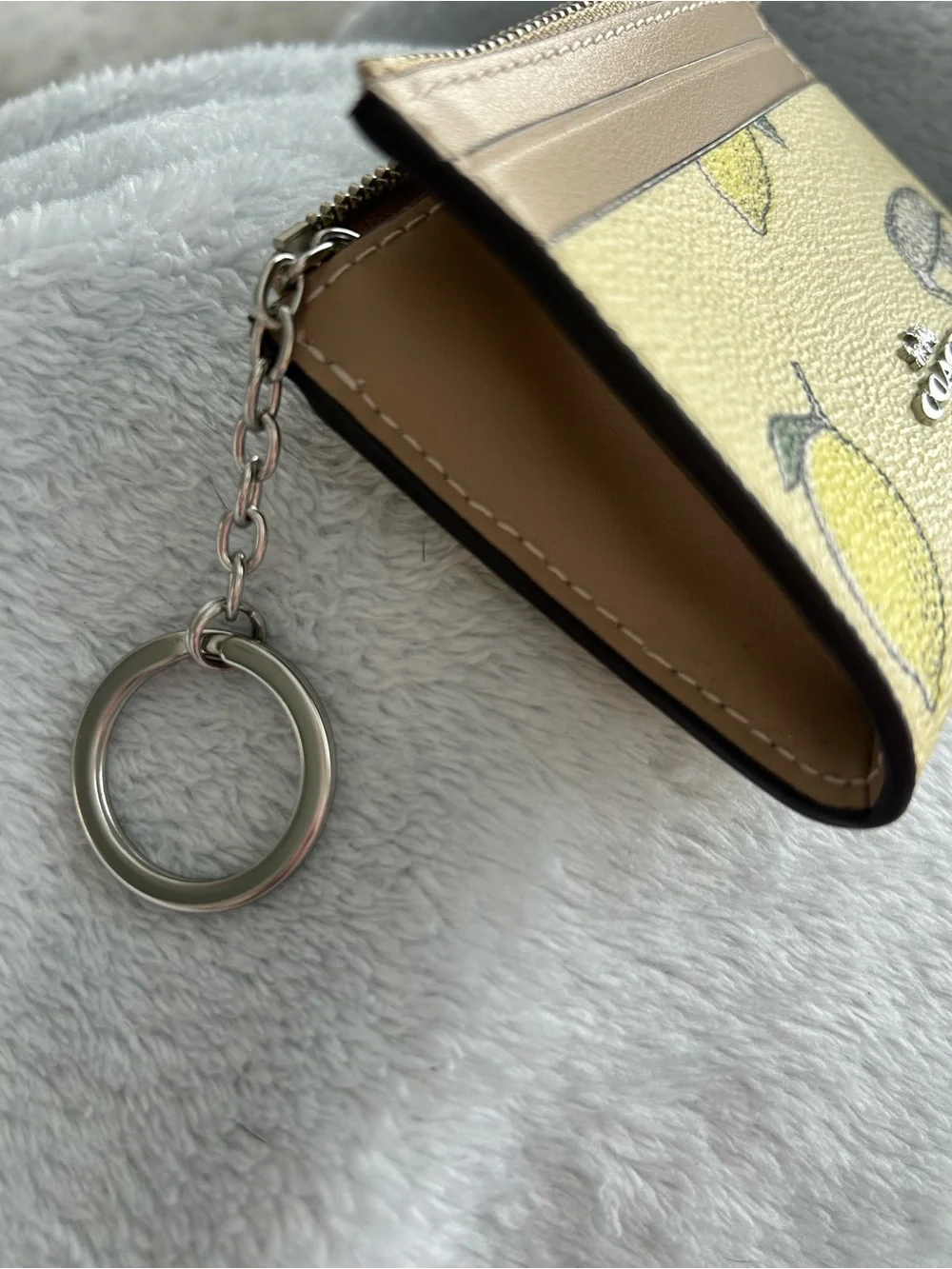 Coach Yellow Lemon Print Zip Card Case with Tan Trim